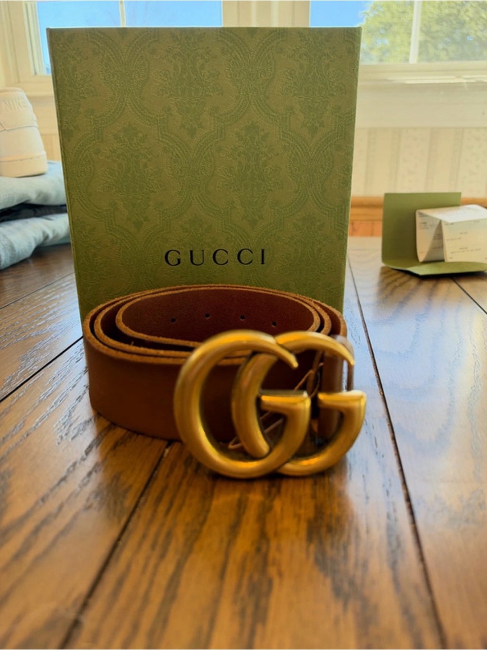 Gucci Brown Leather Belt with Gold Double G Buckle